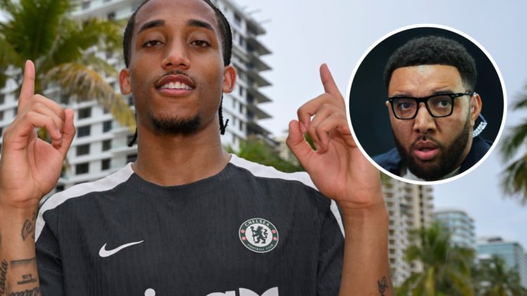 Joao Pedro poses after signing for Chelsea. Inset, former Premier League striker Troy Deeney working as a punditz