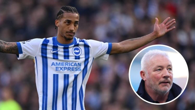 Joao Pedro playing for Brighton in the Premier League. Inset, Ally McCoist as a pundit in a Champions League match