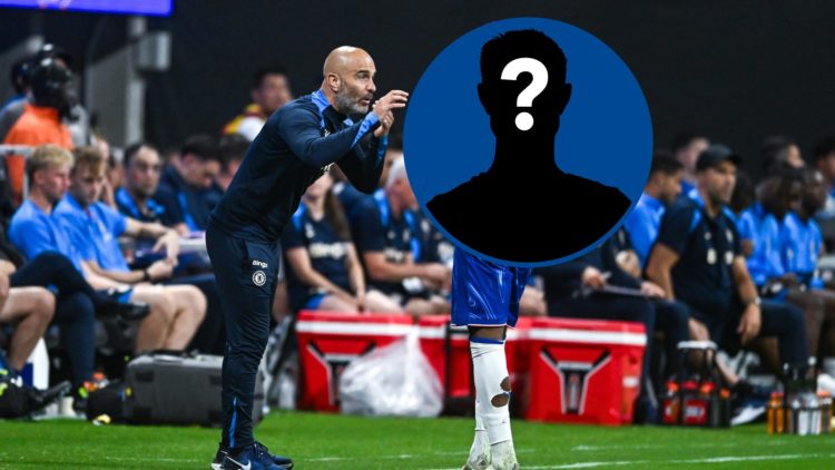Chelsea manager Enzo Maresca giving instructions, inset mystery player