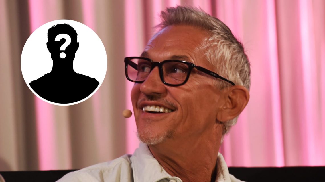Gary Lineker speaks at a Podcast Fireside Chat. Inset, mystery football player