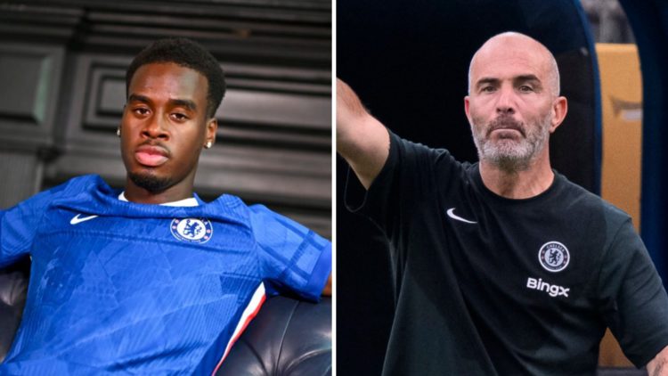 Picture one Jamie Gittens poses after officially signing for Chelsea. Picture two Chelsea manager Enzo Maresca during the Club World Cup match agai...