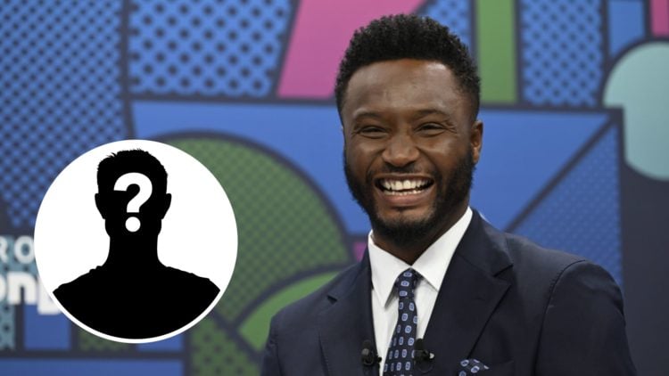Former Chelsea star John Obi Mikel at the Champions League draw. Inset, mystery football player