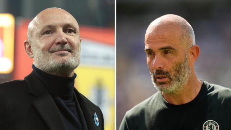 Frank Leboeuf looks on ahead of RC Lens v Olympique de Marseille - Ligue 1 Uber Eats. Enzo Maresca looks on during Fluminense FC v Chelsea FC: Semi...