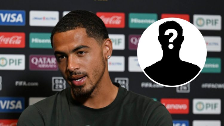 Chelsea defender Levi Colwill speaks to the media at a press conference before a Club World Cup match. Inset, mystery football player