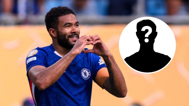 Chelsea captain Reece James celebrates after scoring against Benfica at the Club World Cup. Inset, mystery football player