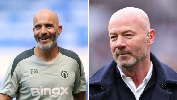 Enzo Maresca reacts during Chelsea FC Training Session And Press Conference - FIFA Club World Cup 2025. Alan Shearer looks on ahead of Newcastle Un...