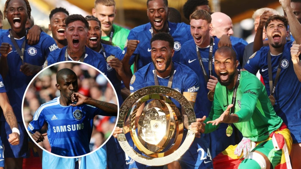 Reece James celebrates with the trophy after Chelsea FC v Paris Saint-Germain: Final - FIFA Club World Cup 2025.Ramires celebrates scoring during L...