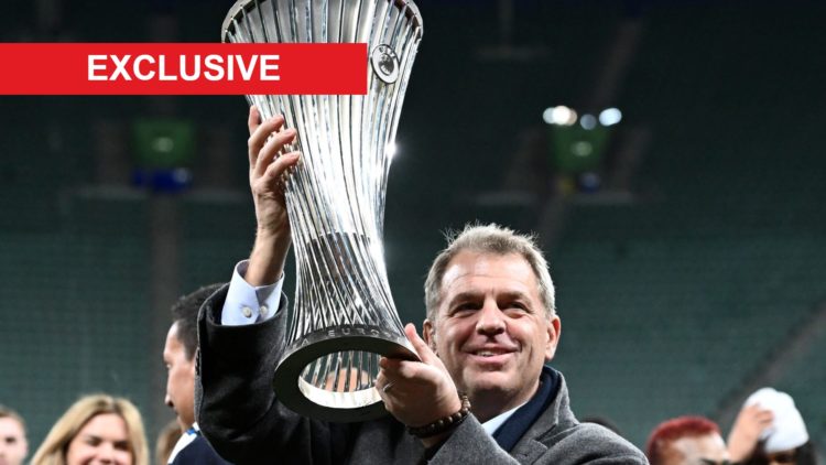 Chelsea owner Todd Boehly celebrates after Real Betis Balompie v Chelsea FC - UEFA Conference League Final 2025