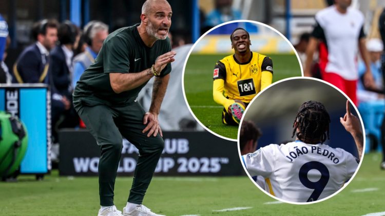 Enzo Maresca issues instructions Benfica SL v Chelsea FC: Round Of 16 - FIFA Club World Cup 2025. Jamie Gittens reacts during TSG 1899 Hoffenheim v...