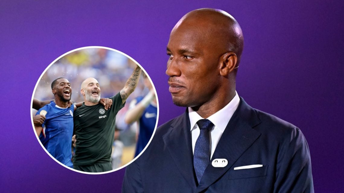 Didier Drogba looks on during Olympic Football Tournament Final Draw. Enzo Maresca and Tosin Adarabioyo celebrate after FIFA Club World Cup Final P...