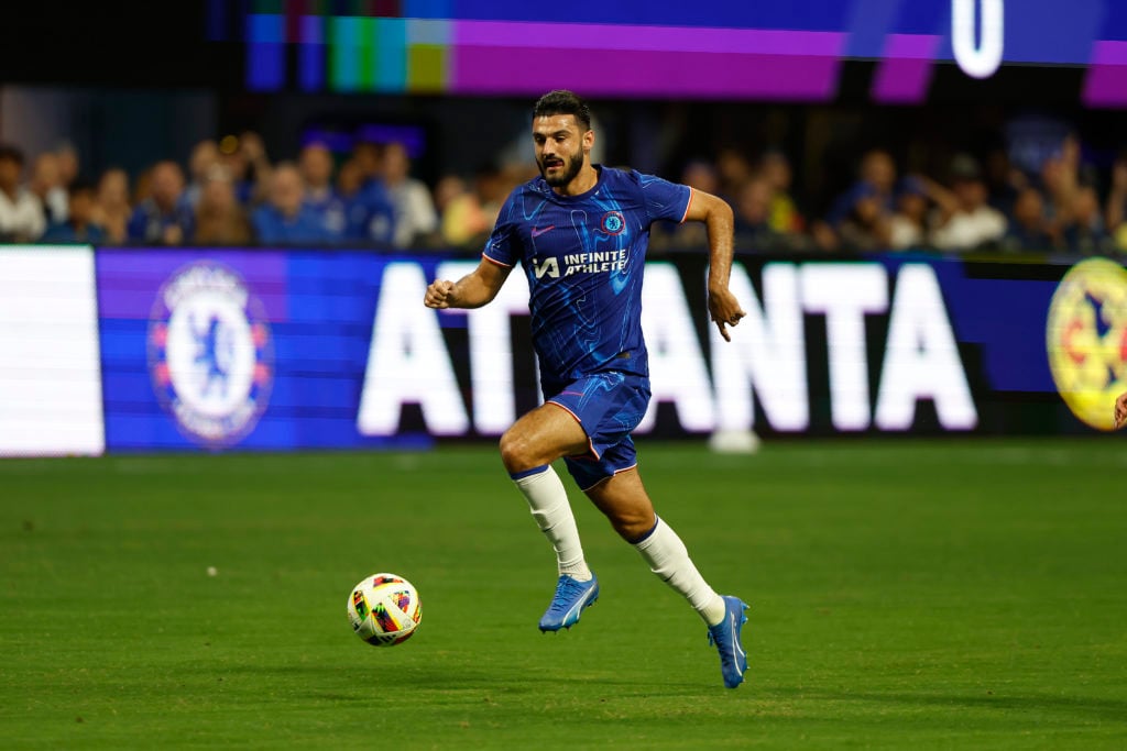 Armando Broja playing for Chelsea against Club America in a pre-season match.