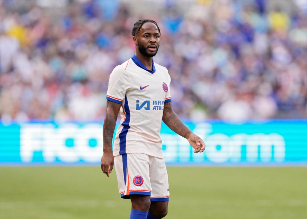 Raheem Sterling playing for Chelsea against Manchester City in a pre-season friendly.