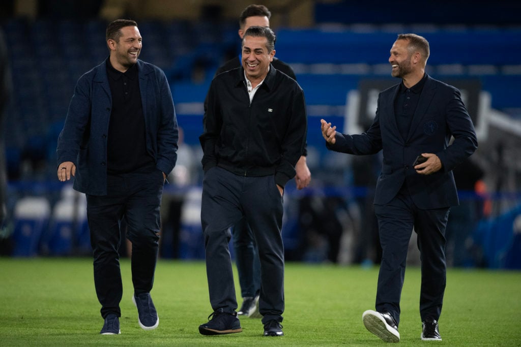 Behdad Eghbali and the Chelsea Sporting Directors laugh during Chelsea v Barrow - Carabao Cup Third Round