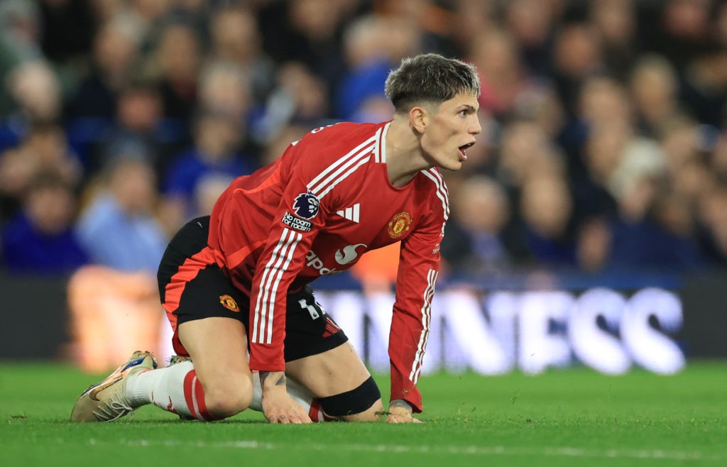 Alejandro Garnacho playing for Manchester United against Ipswich Town in the Premier League.