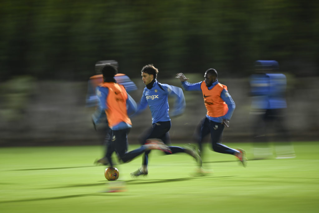Alex Matos and Joao Felix in action during Chelsea Training and Press Conference