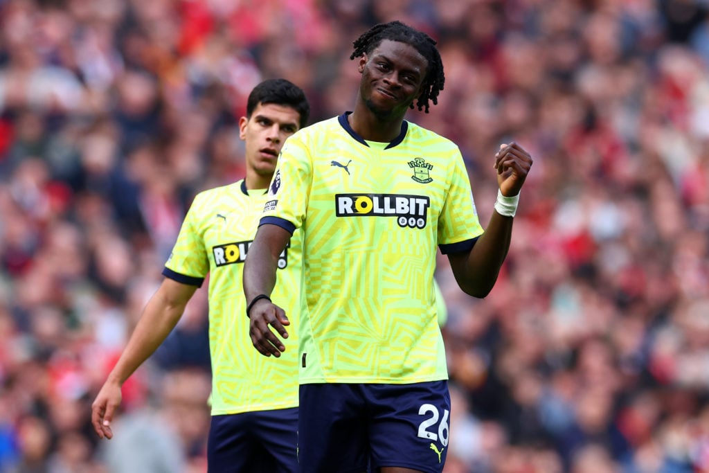 Lesley Ugochukwu gestures during Liverpool FC v Southampton FC - Premier League