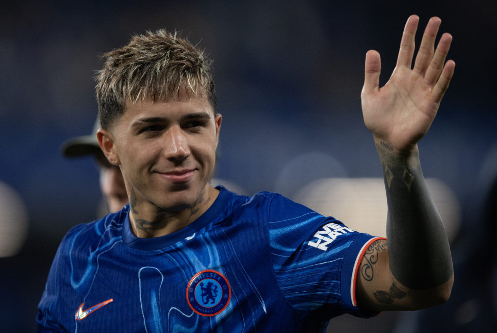 Enzo Fernandez waves to the fans after Chelsea FC v Tottenham Hotspur FC - Premier League