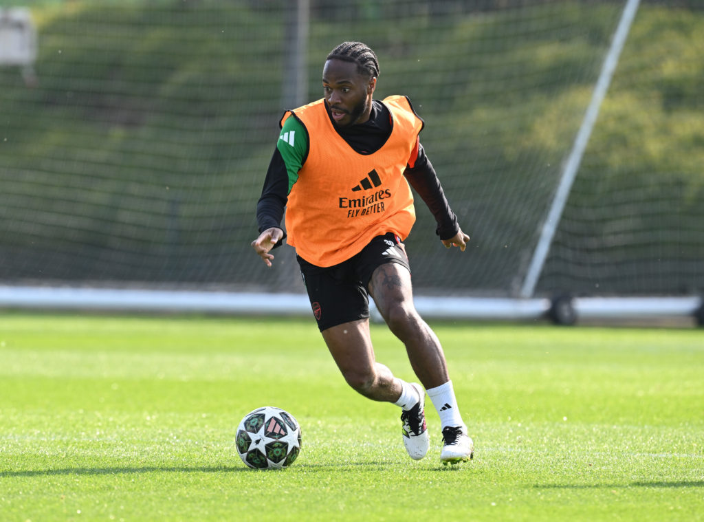 Raheem Sterling in a training session for Arsenal.