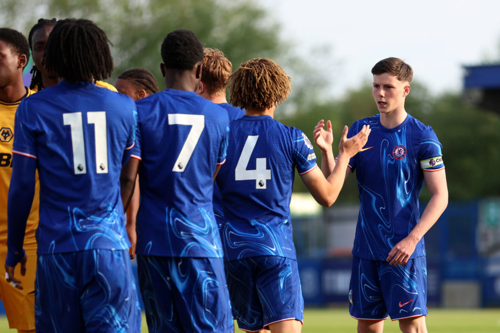 Chelsea academy players celebrate during Chelsea U21 v Wolverhampton Wanderers U21 - Premier League 2, Round of 16