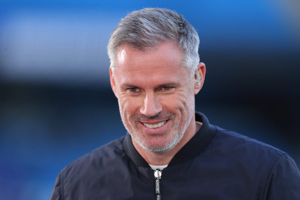 Jamie Carragher working as a pundit for Sky Sports during the Premier League match between Manchester City and Wolverhampton Wanderers.