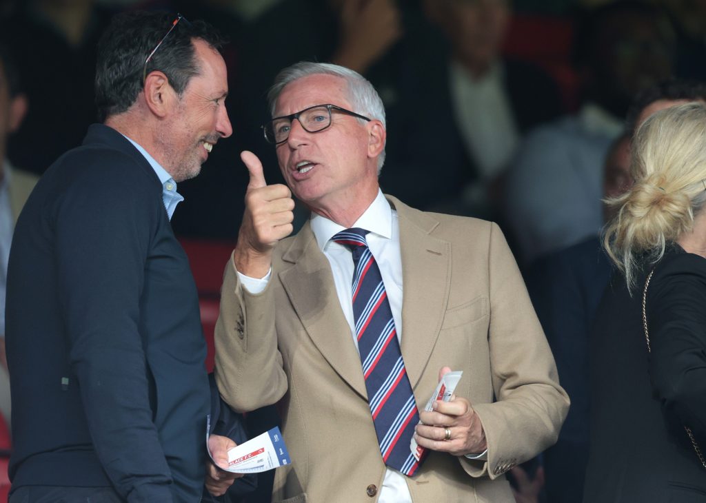 Alan Pardew attends a Premier League match between Crystal Palace and Wolverhampton Wanderers.