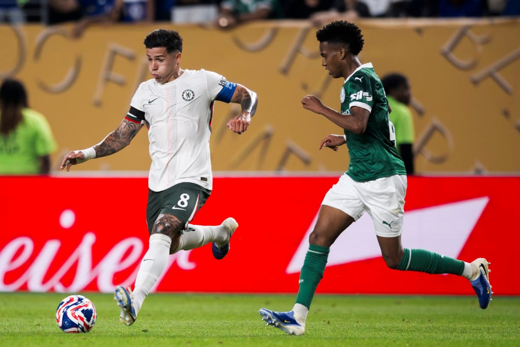 Estevao Willian against Enzo Fernandez during Palmeiras against Chelsea in the Club World Cup.
