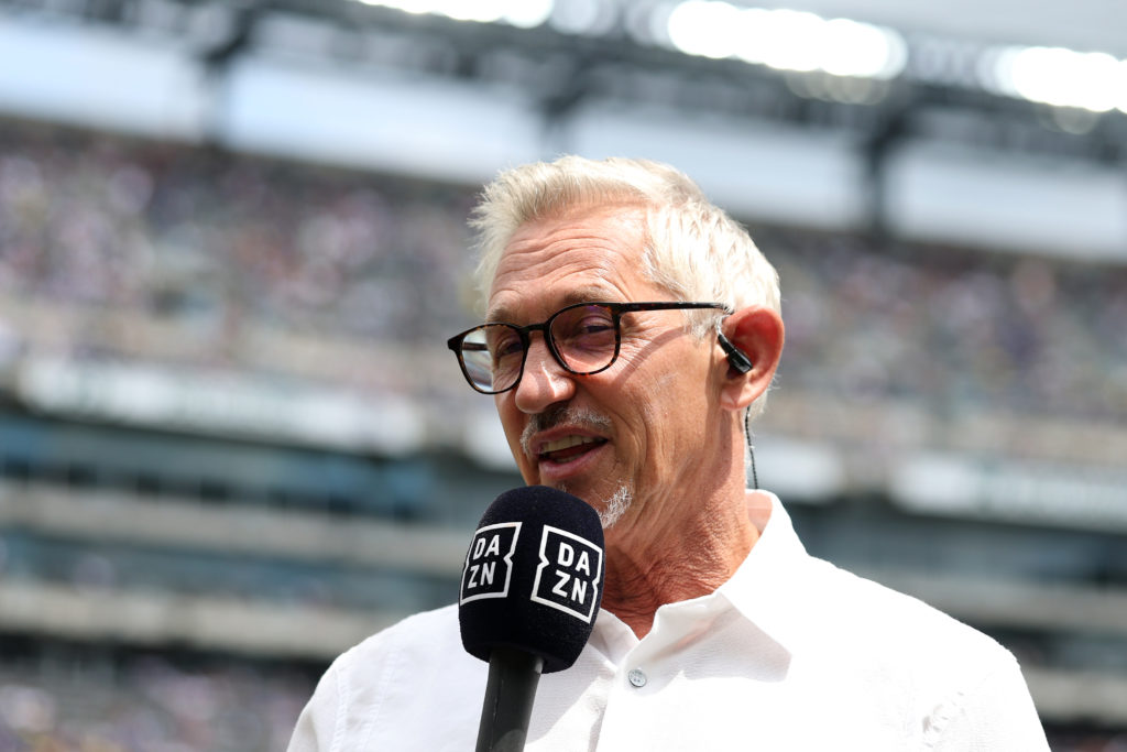 Gary Lineker provides punditry during Chelsea FC v Paris Saint-Germain: Final - FIFA Club World Cup 2025