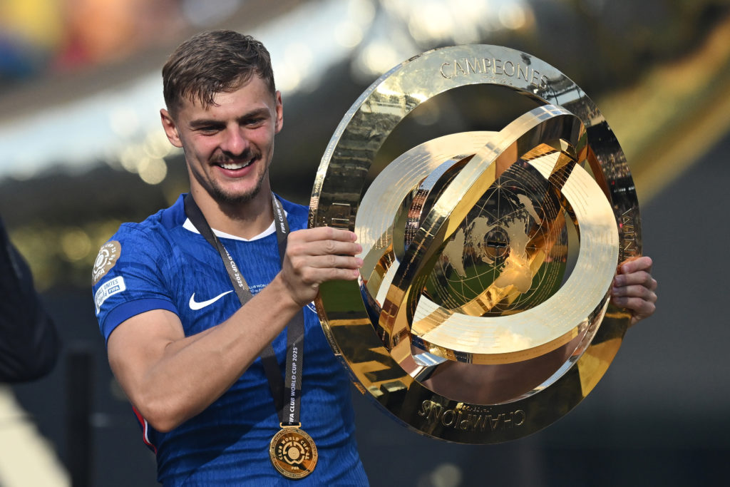 Kiernan Dewsbury-Hall celebrates after Chelsea FC v Paris Saint-Germain: Final - FIFA Club World Cup 2025