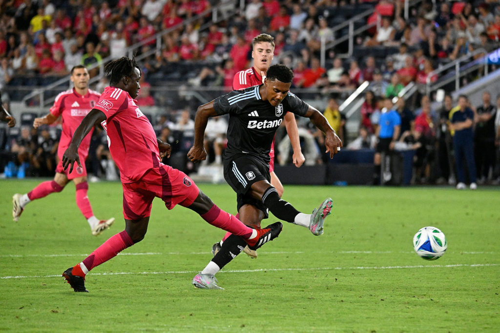 Ollie Watkins #11 of Aston Villa takes a shot