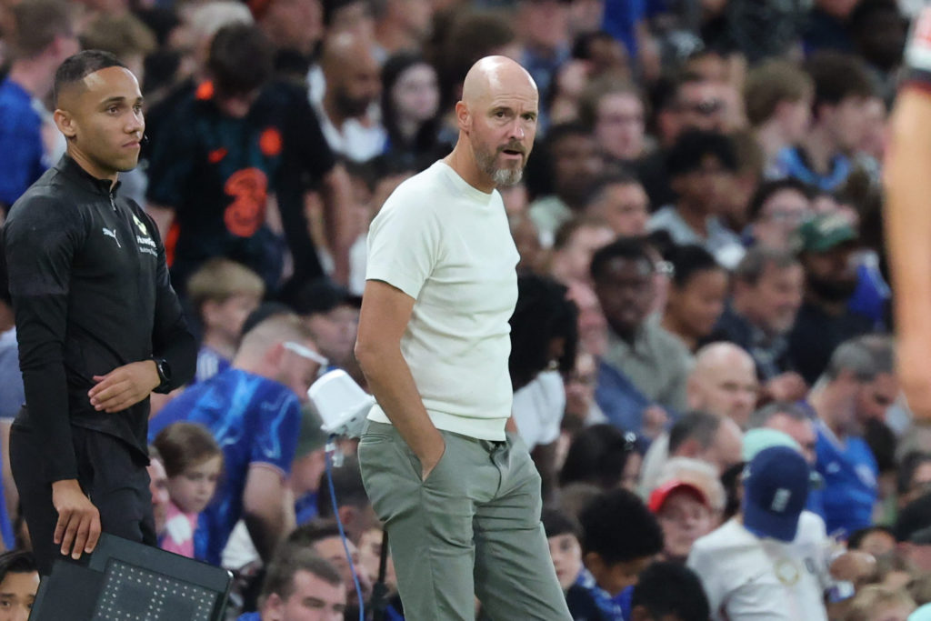 Bayer Leverkusen manager Erik ten Hag on the sidelines during the pre-season match against Chelsea.