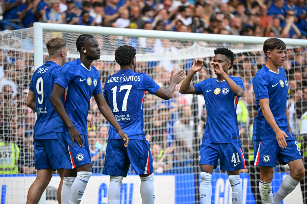 Players of Chelsea celebrate after scoring in Chelsea v Milan - Friendlies