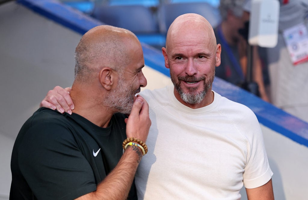 Chelsea manager Enzo Maresca and Bayer Leverkusen manager Erik ten Hag during a pre-season friendly.