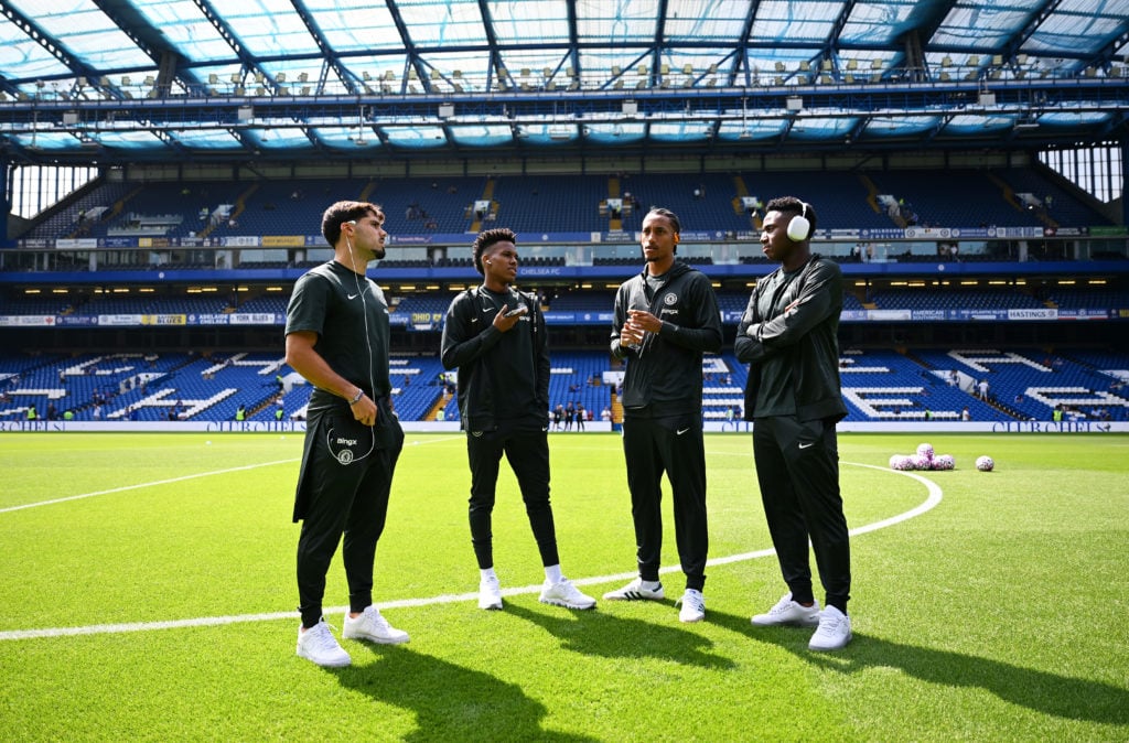 Chelsea players Pedro Neto, Estevao Willian, Joao Pedro and Dario Essugo before the pre-season friendly against AC Milan.