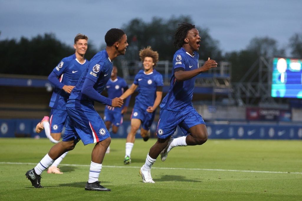 Shumaira Mheuka celebrates during Chelsea U21 v Manchester City U21 - Premier League 2