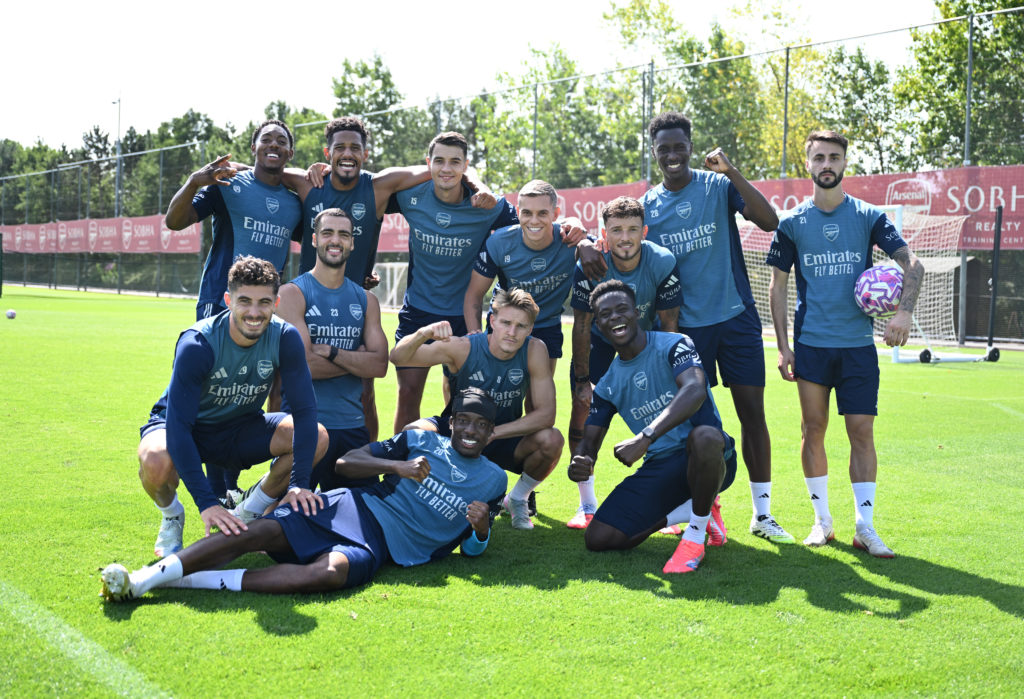Several Arsenal first-team players pictured in a training session.