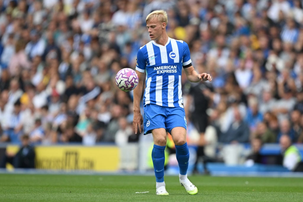 Jan Paul van Hecke in action during Brighton & Hove Albion v Fulham - Premier League