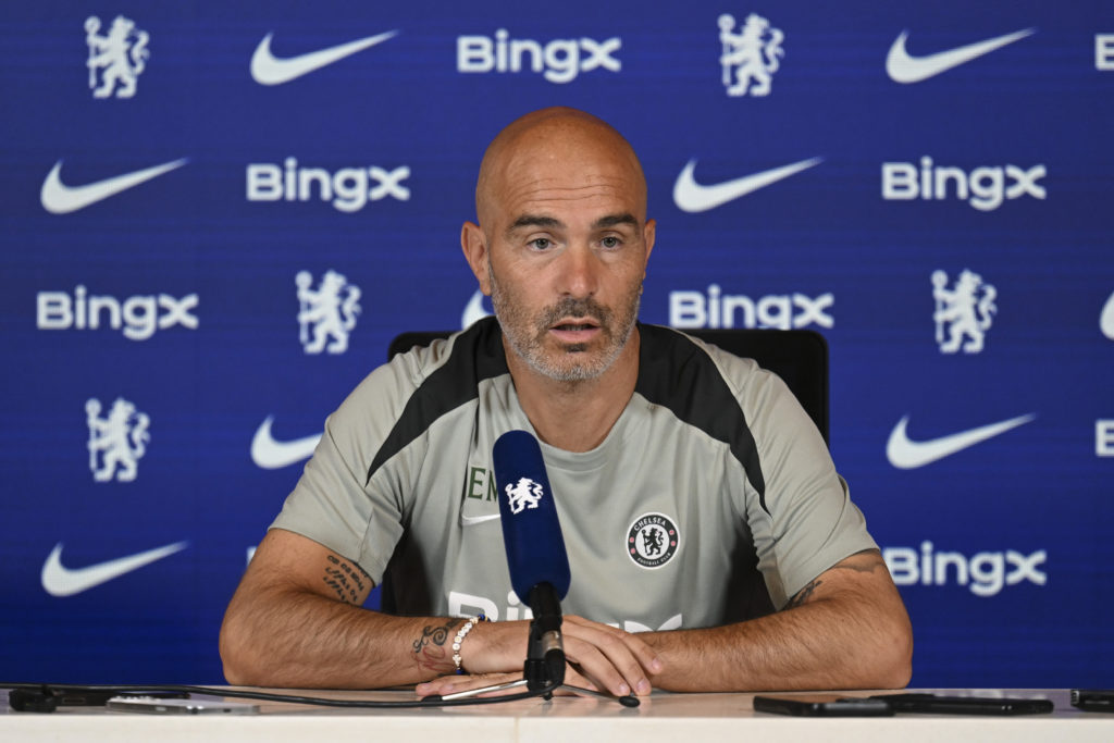 Enzo Maresca speaks to the media at Chelsea Training Session