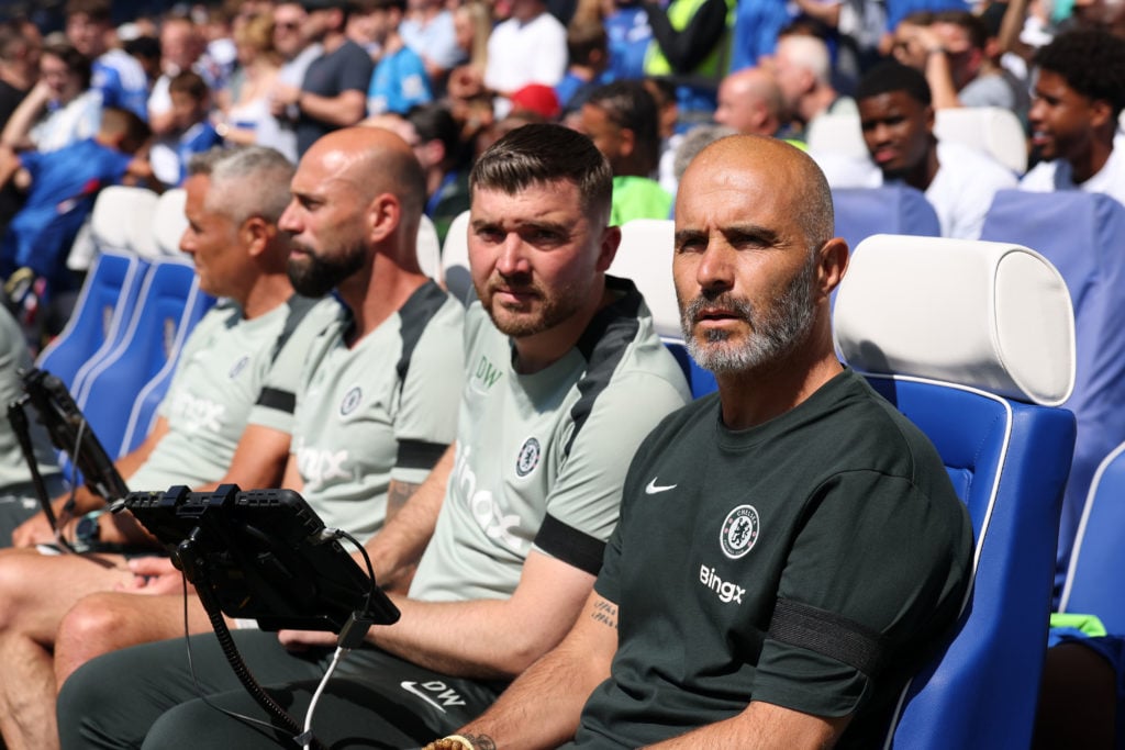 Enzo Maresca and his staff look on during Chelsea v Crystal Palace - Premier League