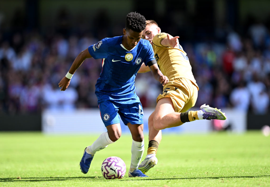 Estevao Willian playing for Chelsea against Crystal Palace in the Premier League match.