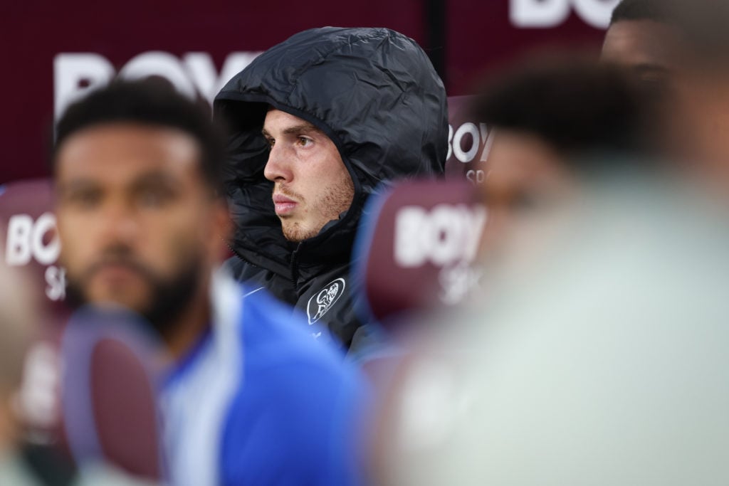 Cole Palmer watches from the dugout West Ham against Chelsea in the Premier League.