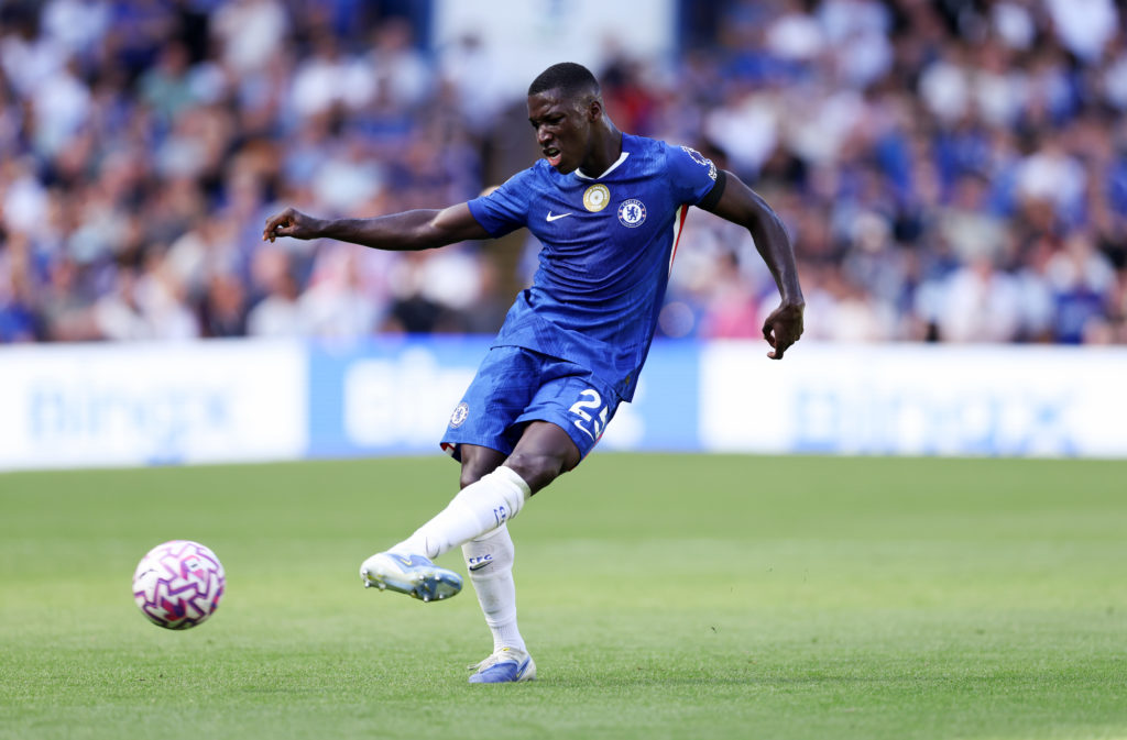 Moises Caicedo passes the ball during Chelsea v Crystal Palace - Premier League