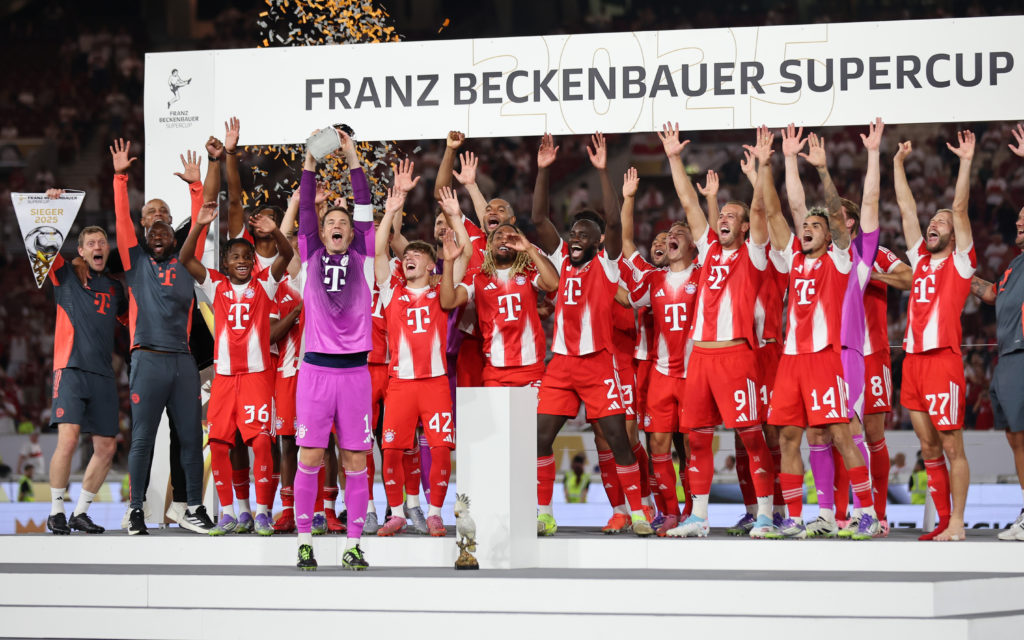 Bayern Munich players celebrate after VfB Stuttgart v FC Bayern München - Franz-Beckenbauer-Supercup 2025