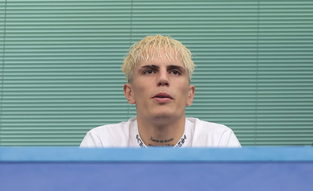 New Chelsea signing Alejandro Garnacho watching on from the stands