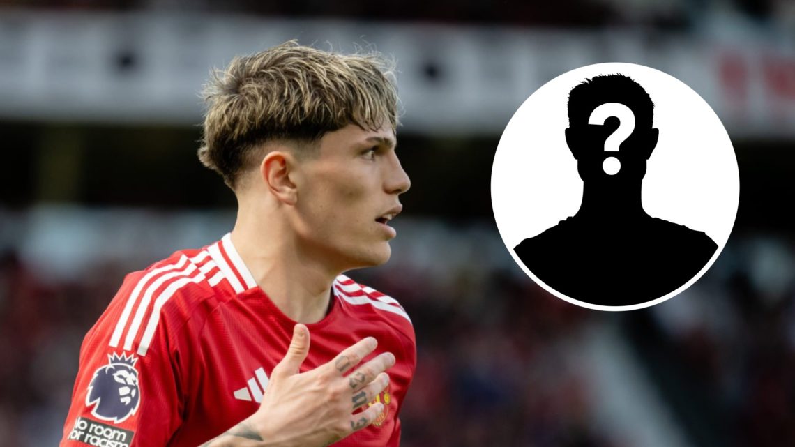 Alejandro Garnacho playing for Manchester United against West Ham in the Premier League. Inset, mystery football player.