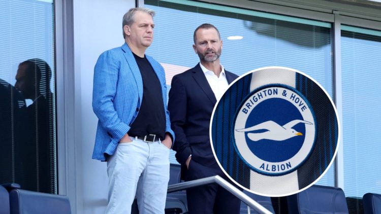 Todd Boehly and Paul Winstanley ahead of Chelsea v Crystal Palace - Premier League. A detailed view of the Brighton badge during Tottenham Hotspur ...