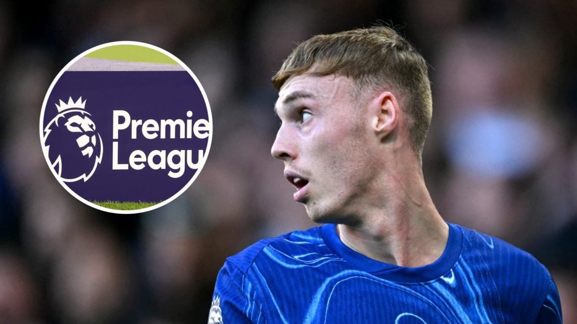 Cole Palmer during the Premier League match between Chelsea and Newcastle United. The Premier League logo at the Chelsea U18 v Manchester United U1...