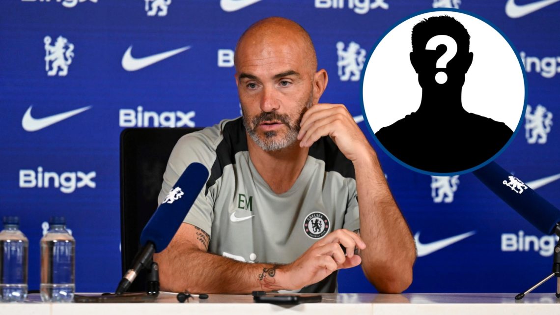 Chelsea head coach Enzo Maresca speaks during a pre-match press conference, inset mystery player