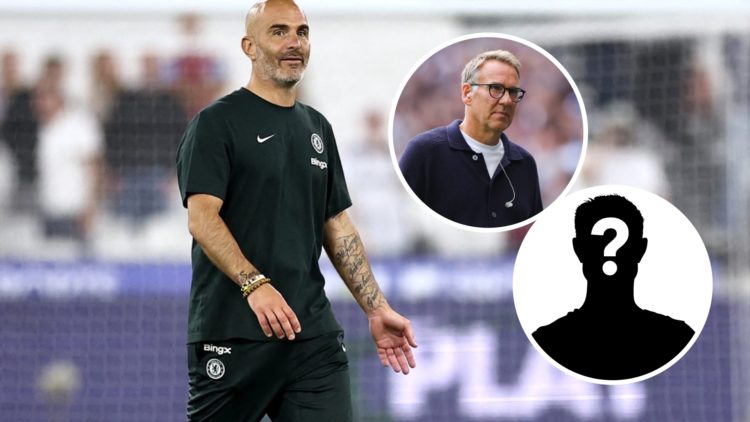 Chelsea manager Enzo Maresca on the pitch after beating West Ham in the Premier League. Inset, Paul Merson at Tottenham against Arsenal in the Prem...