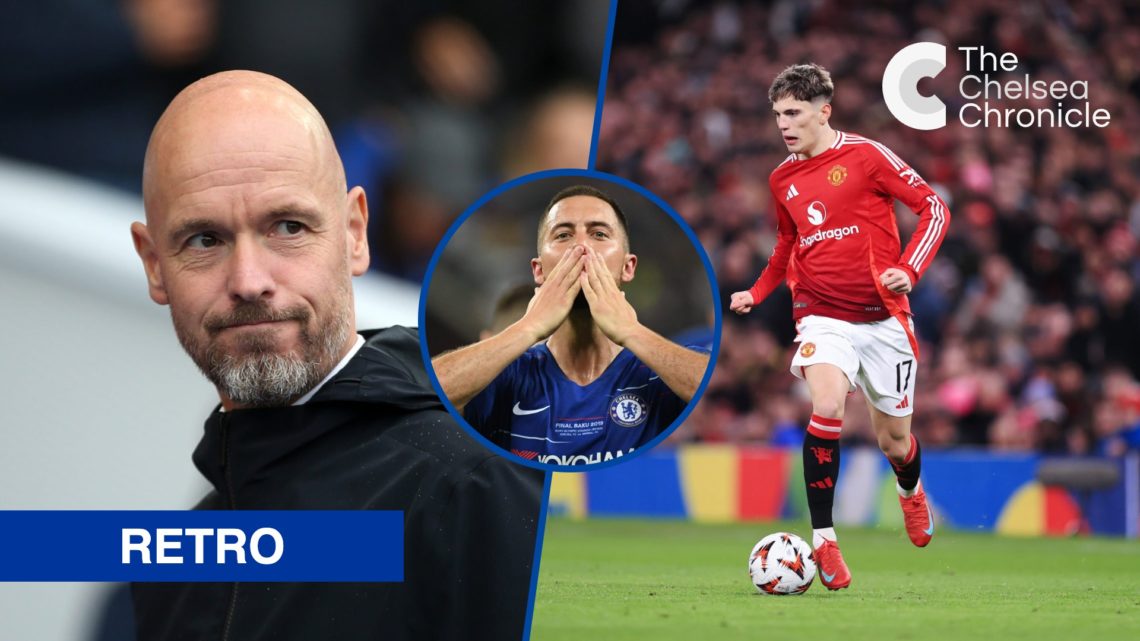 Split image - Erik ten Hag ahead of match against Brighton and Alejandro Garnacho of Manchester United, inset Chelsea's Eden Hazard celebrating