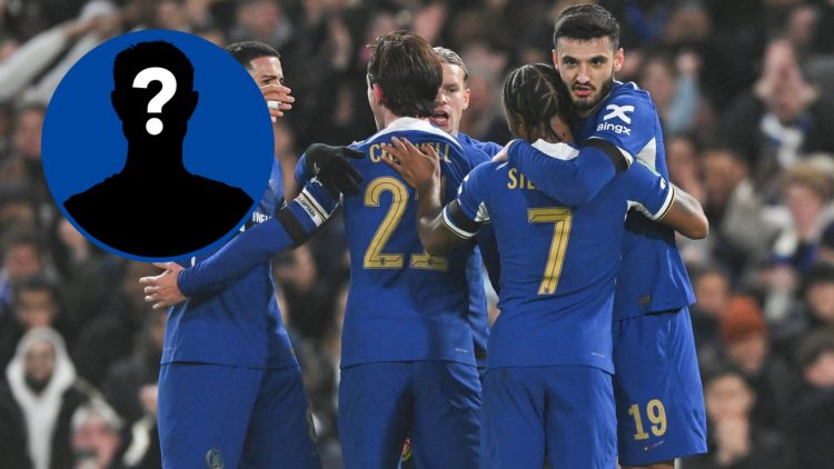 Armando Broja of Chelsea celebrates goal, inset mystery player